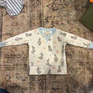 6-12 M The Beaufort Bonnet Company Bunny Print Long Sleeve - Blue and Cream